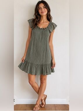 Indigo Rose Olive Green Boho Butterfly Sleeve Dress Whimsical Cottagecore Small